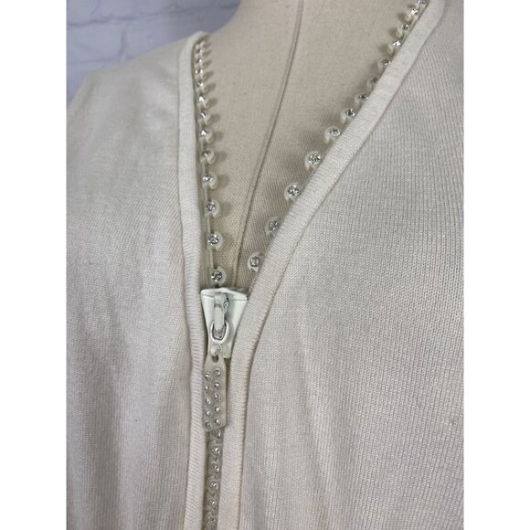⭐ 3/$15 Belldini Medium Cream Knit Ribbed Rhinestone Zipper Sweater - Picture 4 of 7